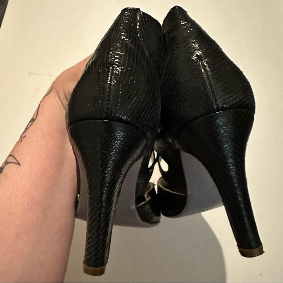 Un Tour en Ville Elegant Black Leather Women's Heels Tissage Satine 39 / 8.5 US - Picture 9 of 12